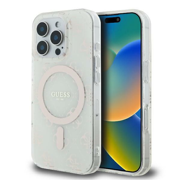 Guess IML 4G fons Magnētiskais viedtālruņa apvalks iPhone 16 Pro - balta