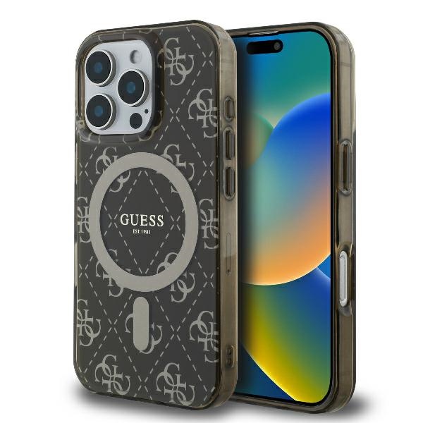 Guess IML 4G fons Magnētiskais viedtālruņa apvalks iPhone 16 Pro - brūns