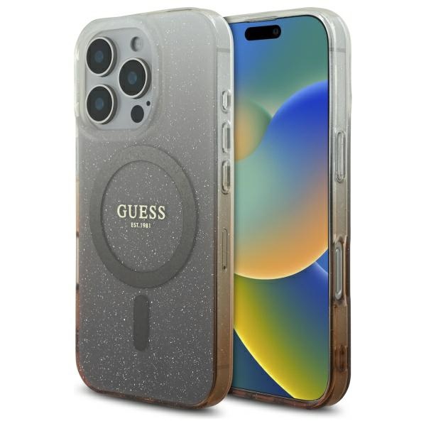 Guess IML Glitter Gradient Magnētiskais viedtālruņa apvalks iPhone 16 Pro Max - brūns