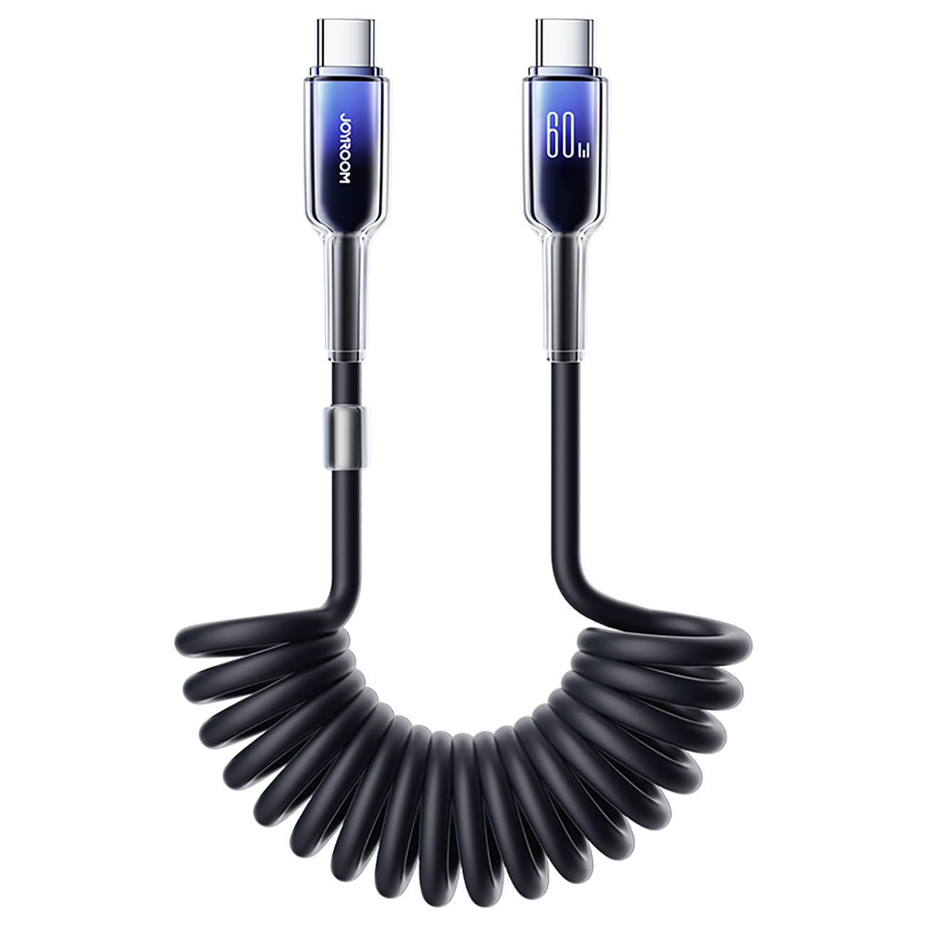 Joyroom S-A43 Crystal-Clear Series 60W USB-C - USB-C spirālveida kabelis 1,5 m - melns