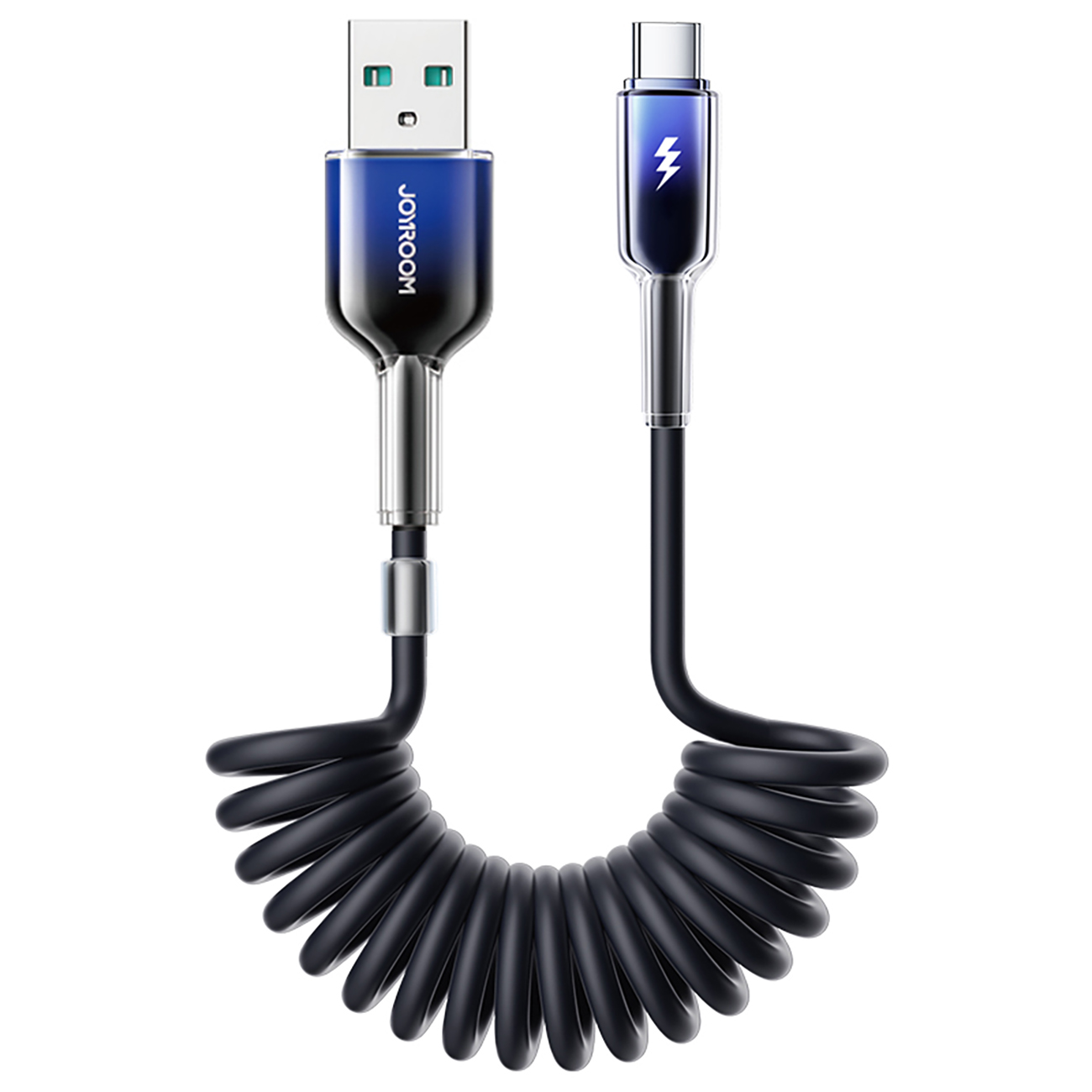 Joyroom S-A43 Crystal-Clear Series 3A USB-A - USB-C spirālveida kabelis 1,5 m - melns