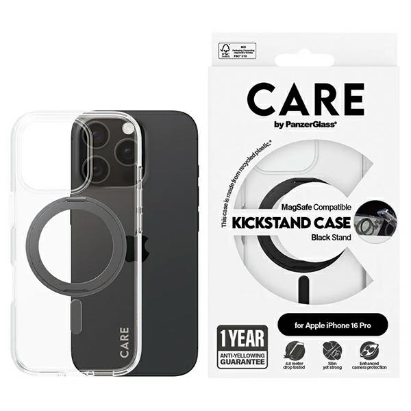 CARE by PanzerGlass Funkcionālais viedtālruņa apvalks ar statīvu iPhone 16 Pro 6.3" melns/melns Magnētiskais 1322