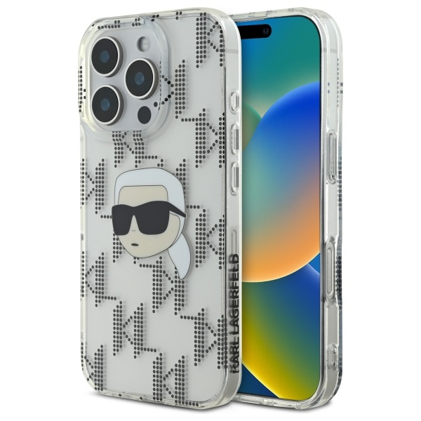Karl Lagerfeld IML Karl galvas elektroplēts iPhone 16 Pro apvalks - caurspīdīgs