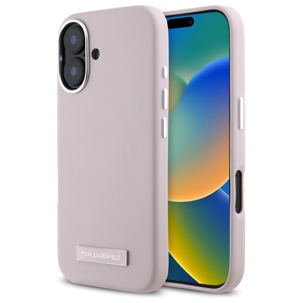 Karl Lagerfeld FW Metal Plate Magnētiskais viedtālruņa apvalks iPhone 16 - rozā