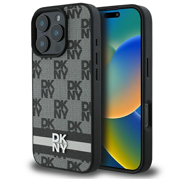DKNY Viedtālruņa apvalks iPhone 16 Pro ar patikrētu rakstu un drukātām svītrām - melns