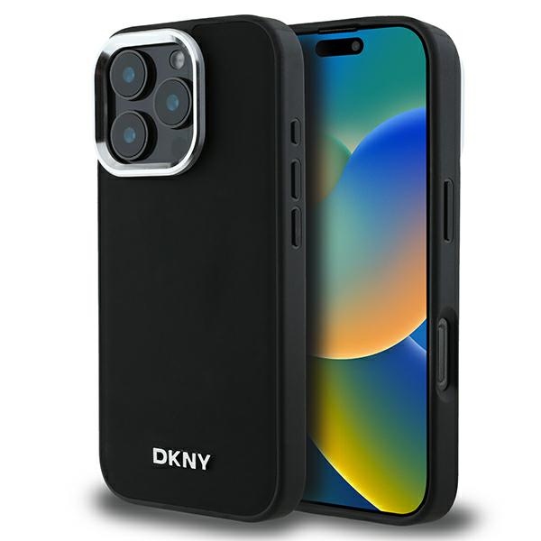 DKNY Vienkāršs sudraba logotips magnētiskais iPhone 16 Pro viedtālruņa apvalks - melns