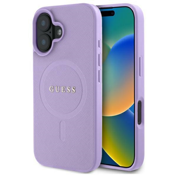 Guess Saffiano Magnētiskais Viedtālruņa apvalks iPhone 16 - violets