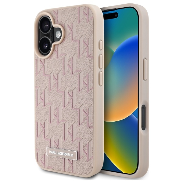 Karl Lagerfeld Hot Stamp Magnētiskais iPhone 16 viedtālruņa apvalks - rozā