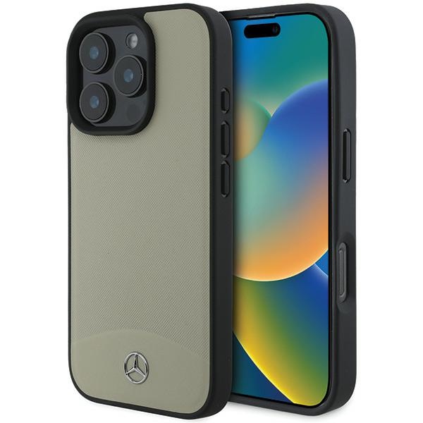 Mercedes MB teksturētas un gludas ādas magnētiskais viedtālruņa apvalks iPhone 16 Pro Max - bēšs
