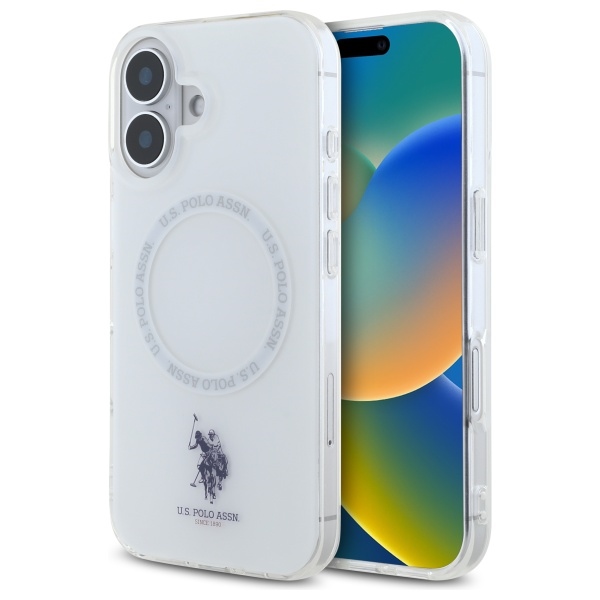 Viedtālruņa apvalks US Polo IML Ring MagSafe iPhone 16 - balts