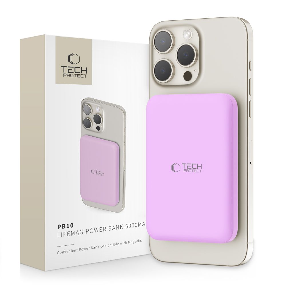Tech-Protect LifeMag MagSafe PB10 5000mAh Portatīvais lādētājs (m) - rozā