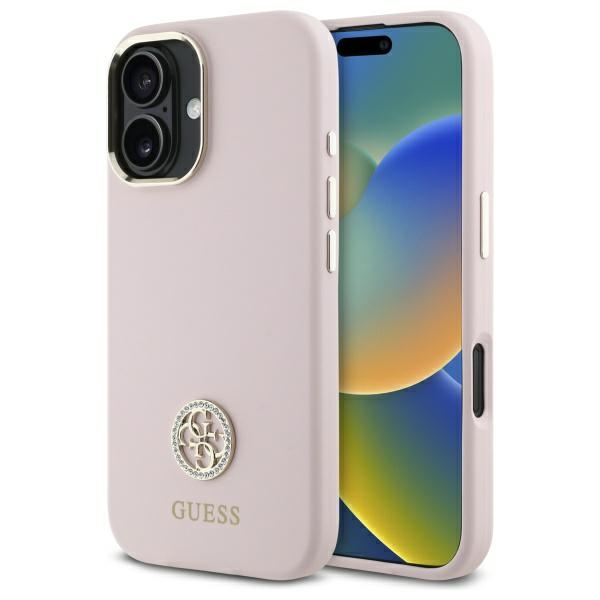 Guess Silicone Logo Strass 4G viedtālruņa apvalks iPhone 16 - gaiši rozā