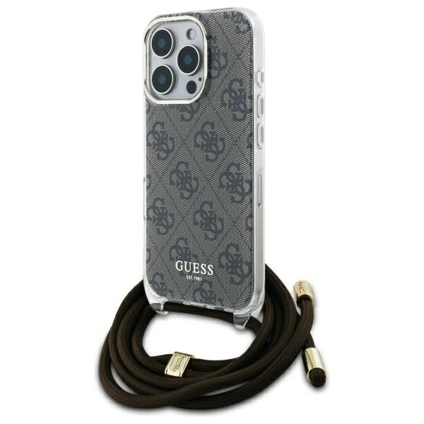 Guess Crossbody Cord 4G Print viedtālruņa apvalks iPhone 16 Pro Max - brūns