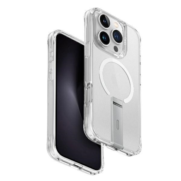Uniq Eleva viedtālruņa apvalks ar Vertica statīvu iPhone 16 Pro - caurspīdīgs