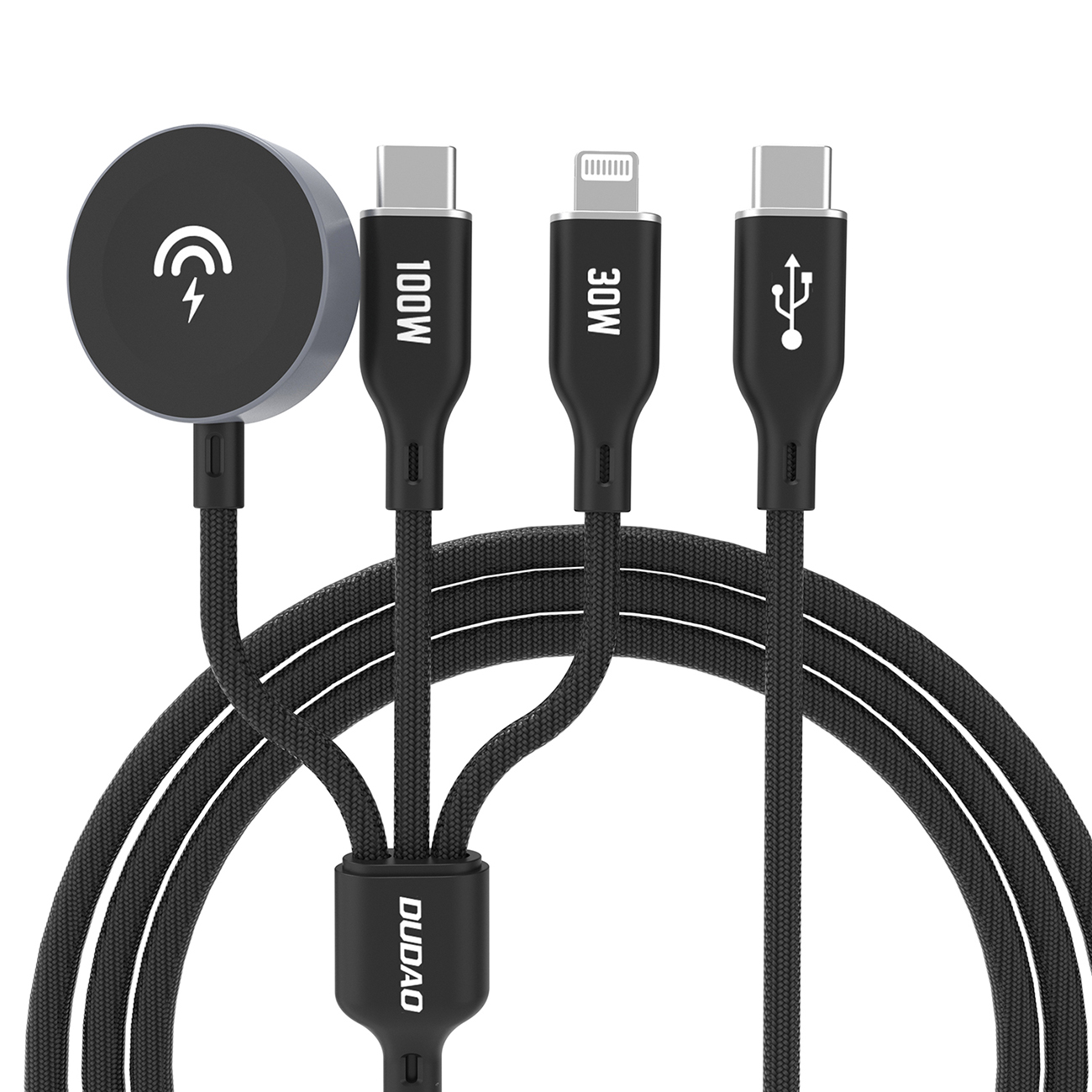 Apple Watch Dudao A12Max+ PD 100W 3in1 uzlādes kabelis: USB-C Lightning 1.2m - melns