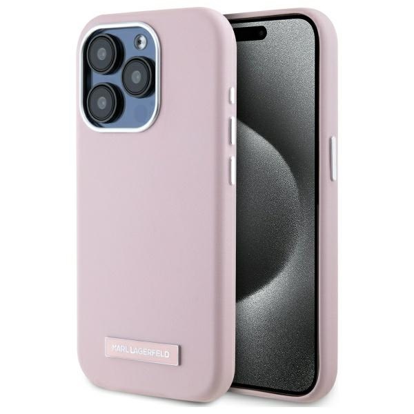 Karl Lagerfeld FW Metal Plate magnētiskais viedtālruņa apvalks iPhone 15 Pro - rozā