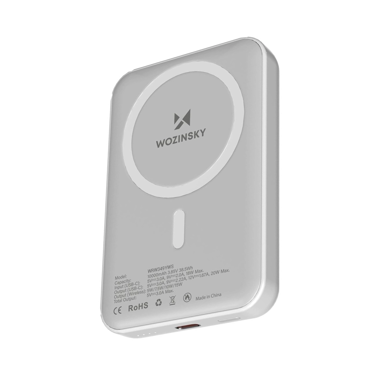 Wozinsky WRW349YWS 10000 mAh Magnētiskais Portatīvais lādētājs (m) - balts