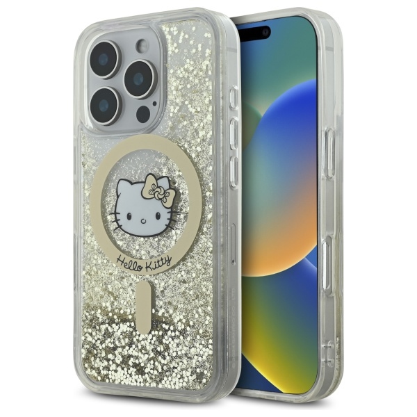 Hello Kitty Šķidrais Spīdums Fever Magnētiskais iPhone 16 Pro Viedtālruņa apvalks - Zelta