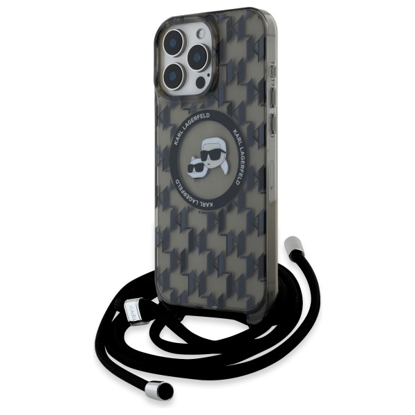 Karl Lagerfeld IML pār plecu monogrammas Karl un Choupette galvas MagSafe viedtālruņa apvalks iPhone 16 Pro - melns