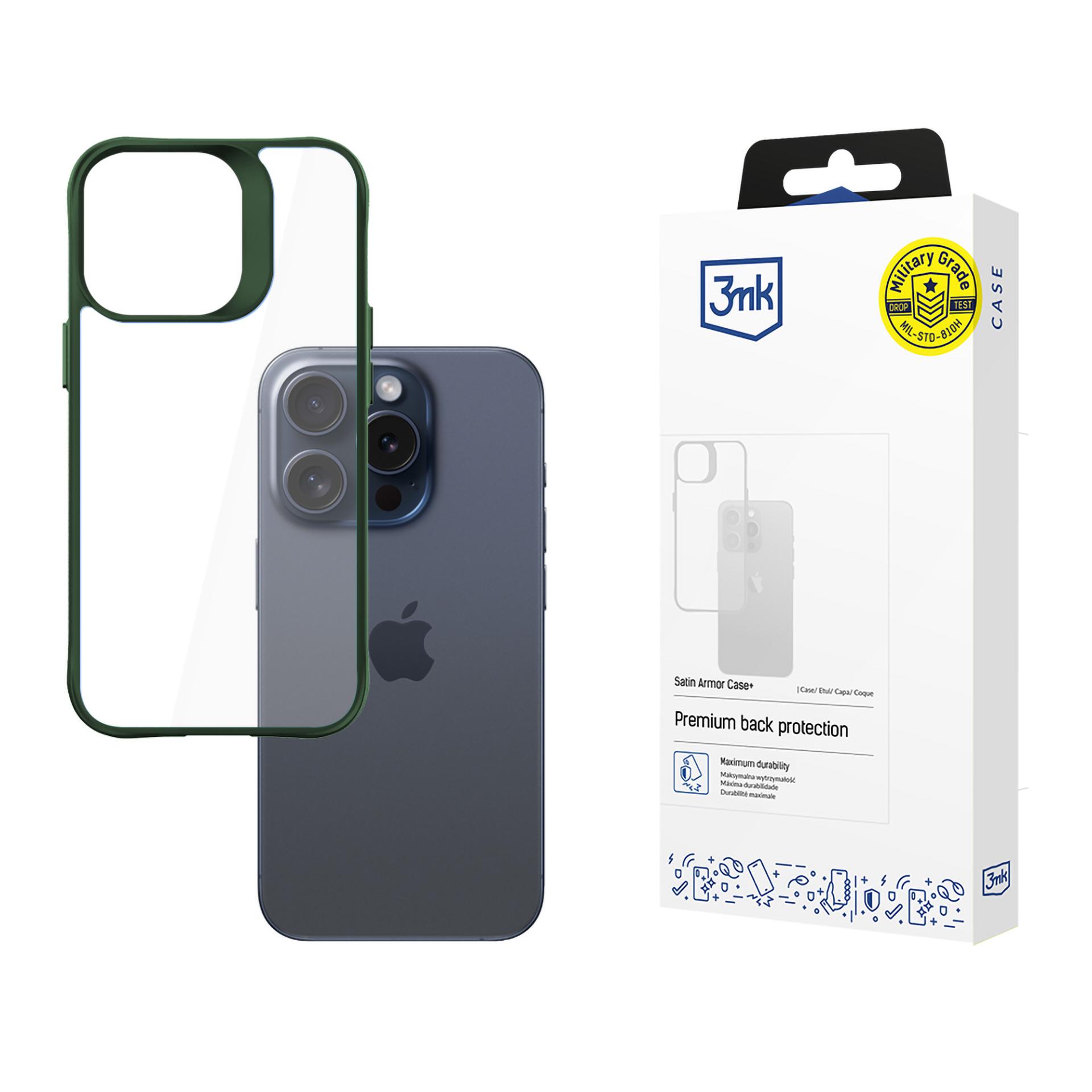 3mk Satin Armor viedtālruņa apvalks zaļš Apple iPhone 15 Pro - caurspīdīgs