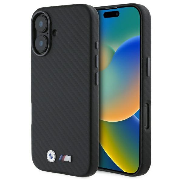 BMW Carbon Wrapped Metal Viedtālruņa apvalks Apple iPhone 16 - melns