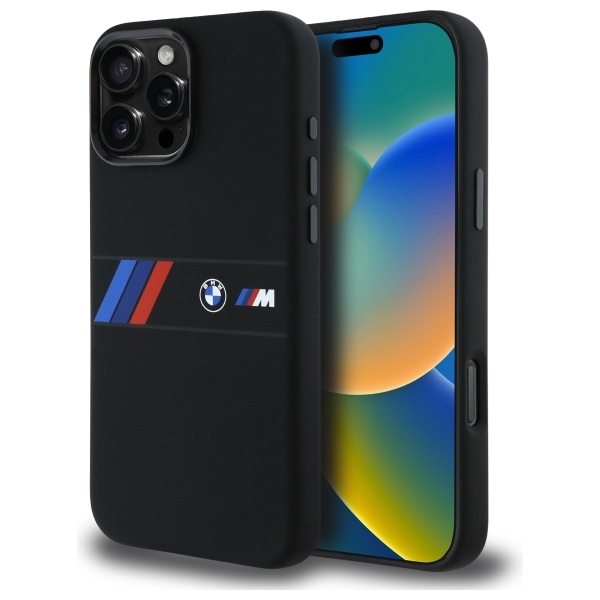 BMW Silikona Vidējā Svītra Magnētiskais viedtālruņa apvalks iPhone 16 Pro Max - melns