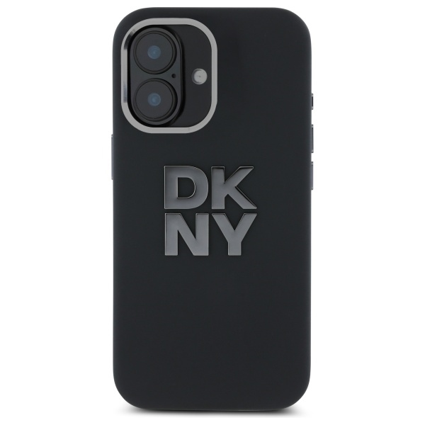 DKNY Liquid Silicone Metal Logo viedtālruņa apvalks iPhone 16 - melns