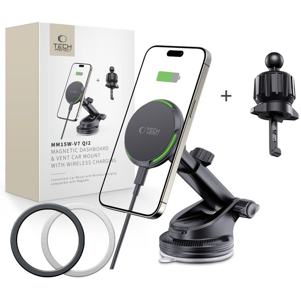 Tech-Protect MM15W-V7 QI2 turētājs ar induktīvo lādētāju - melns