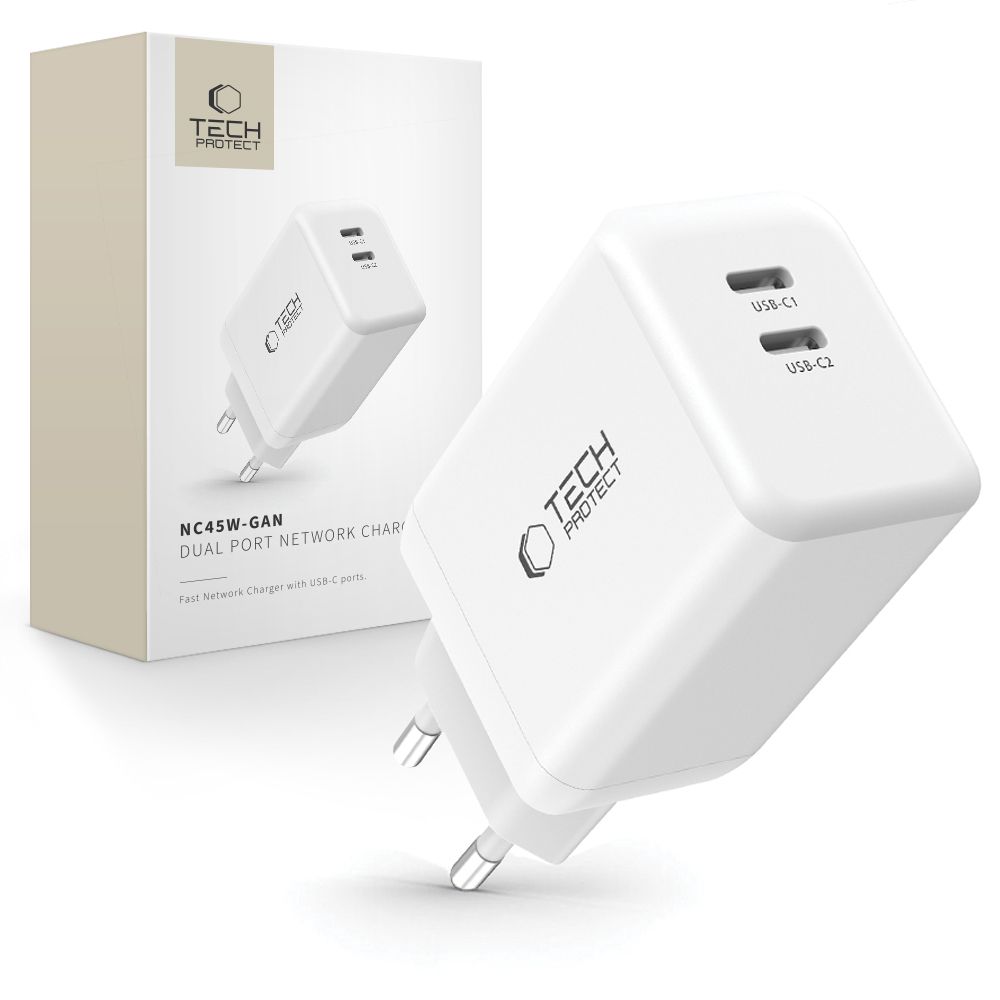 Tech-Protect NC45W-GAN 2-PORT PD45W lādētājs - balts