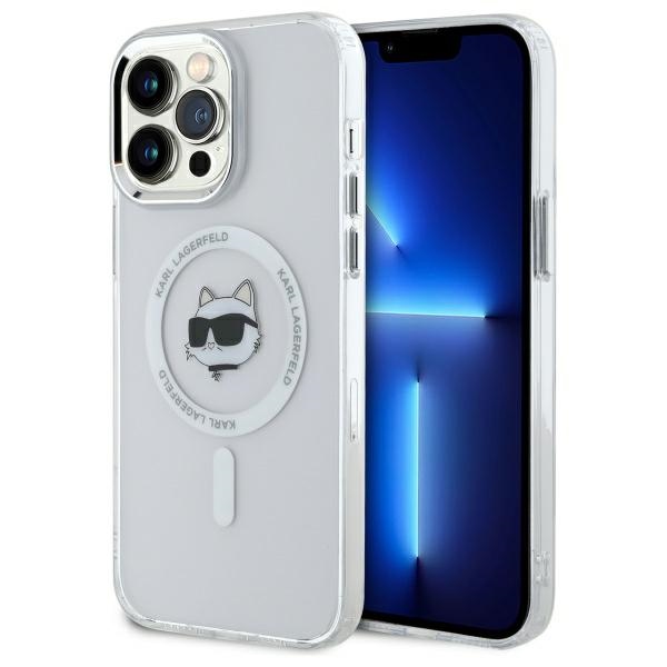 Karl Lagerfeld IML Metāla Choupette galva MagSafe apvalks iPhone 14 Pro Max - balts