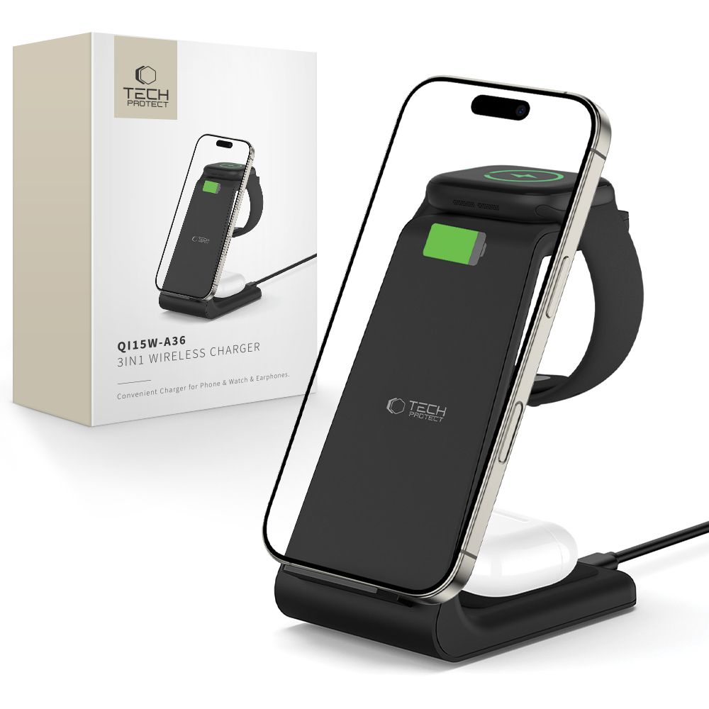 Tech-Protect QI15W-A36 3in1 uzlādes stacija Apple ierīcēm - melna