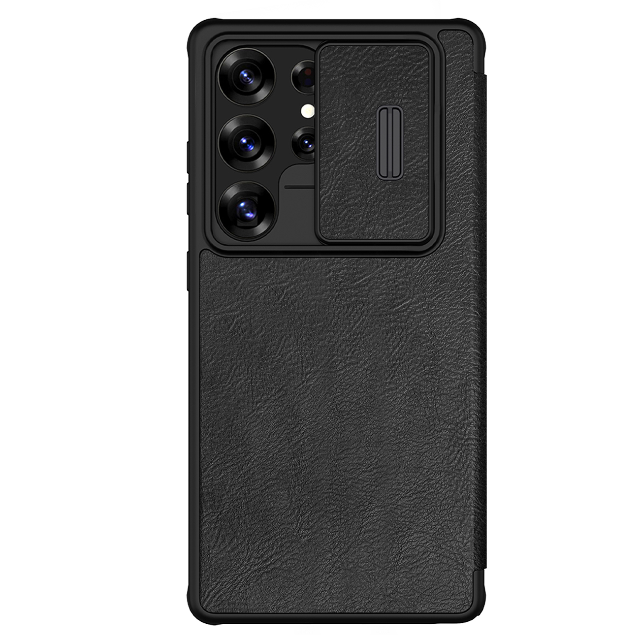 Nillkin Qin Pro viedtālruņa apvalks Samsung Galaxy S25 Ultra ar vāciņu un kameras pārsegu - Melns