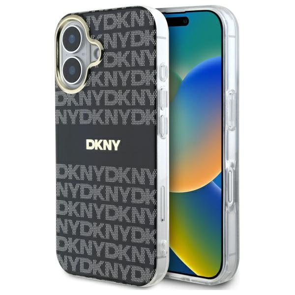 DKNY tekstūras raksta ar svītru viedtālruņa apvalks iPhone 16 - melns