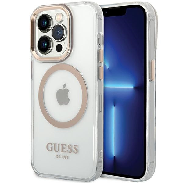 Guess metāla kontūra magnētiskais viedtālruņa apvalks iPhone 15 Pro - zelta