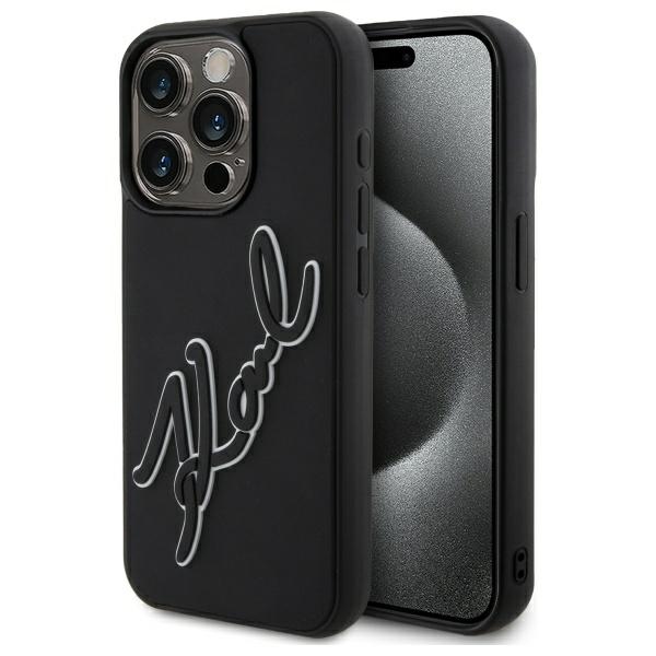 Karl Lagerfeld 3D Gumijas Paraksts viedtālruņa apvalks iPhone 15 Pro - melns