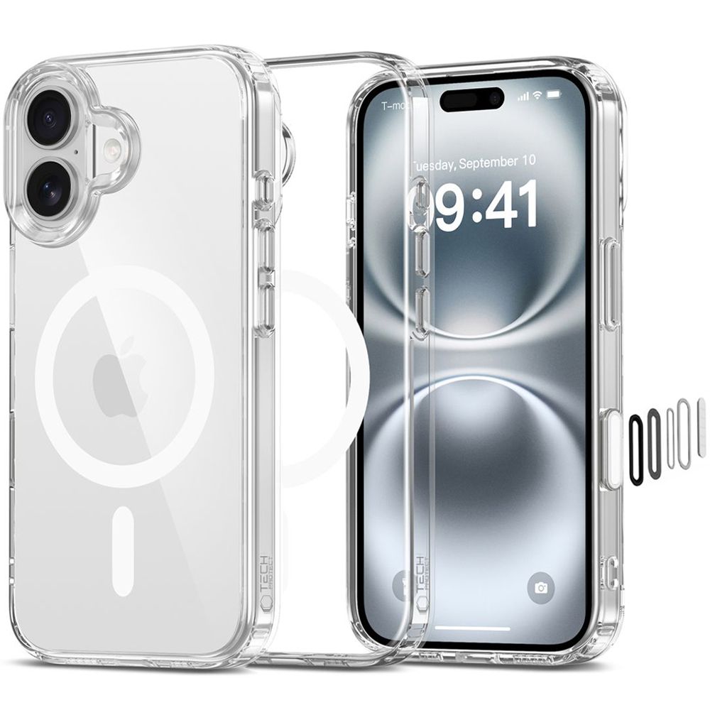 Tech-Protect Flexair Hybrid CC Magnētiskais iPhone 16 viedtālruņa apvalks - caurspīdīgs