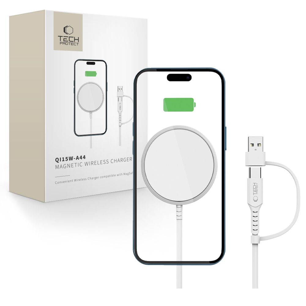 Tech-Protect QI15W-A44 Magnētiskais bezvadu lādētājs ar MagSafe - Balts