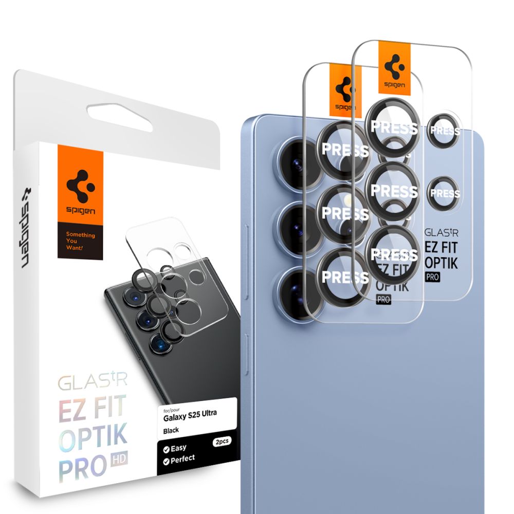 Spigen Optik Pro GLAS.TR EZ FIT 2-gab. Kameras vāks Samsung Galaxy S25 Ultra - melns