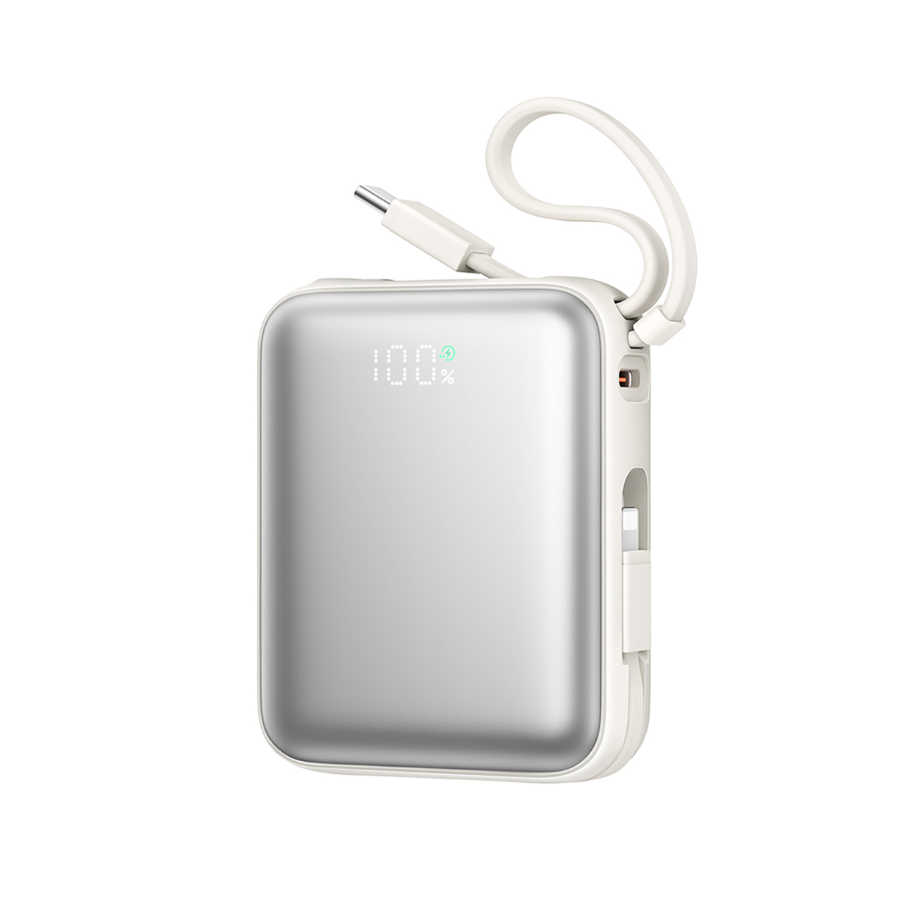 Joyroom JR-PBF27 10000mAh 22.5W portatīvais lādētājs ar iebūvētiem USB-C un Lightning kabeļiem - balta