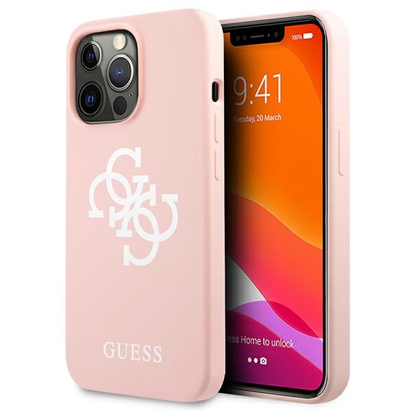Guess silikona 4G logotipa viedtālruņa apvalks iPhone 13 Pro Max 6.7" - rozā