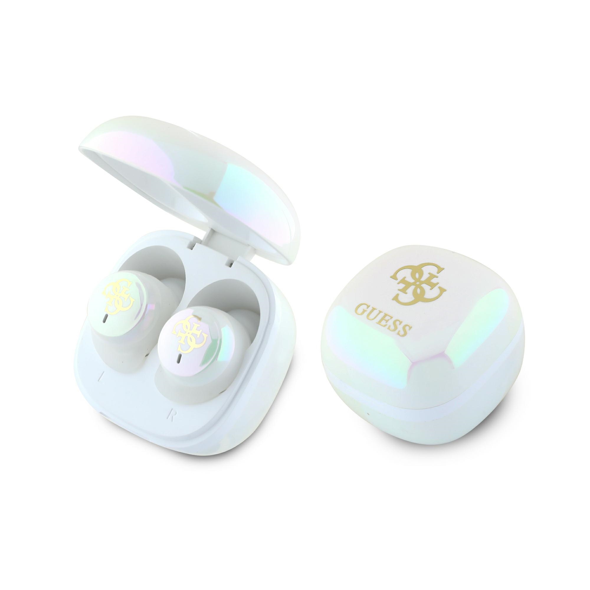 Guess Bluetooth austiņas GUTWSJ144ESH TWS + dokstacija baltas/baltas varavīksnes 4G drukāts logotips