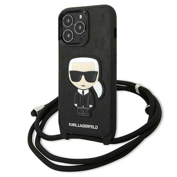 Karl Lagerfeld ādas monogrammas plāksteris un aukla Iconik apvalks iPhone 13 Pro / 13 - melna