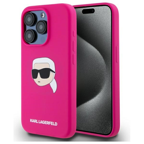 Karl Lagerfeld KLHMP15LSKHPPPLF iPhone 15 Pro 6.1" fuksijas/fuksijas cietais apvalks Silikona Karl galvas apdruka MagSafe