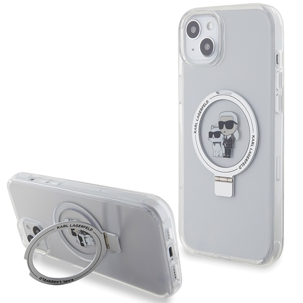 Karl Lagerfeld KLHMP15MHMRSKCH iPhone 15 Plus / 14 Plus 6.7" balts/balts cietais apvalks Gredzena statīvs Karl&Choupette MagSafe