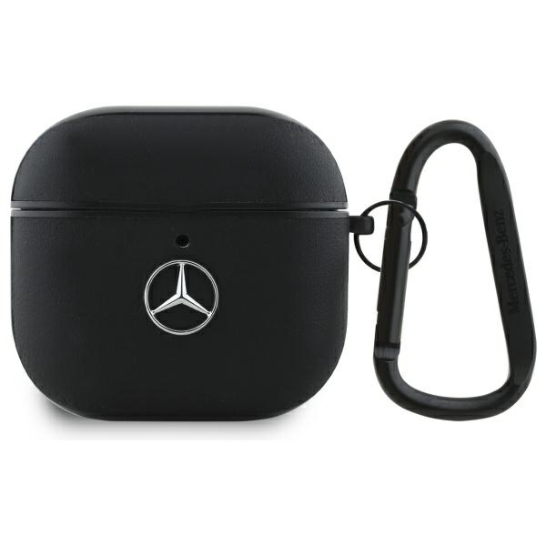Mercedes MEA4CSLBK AirPods 4 ādas apvalks ar metāla logotipu, melns
