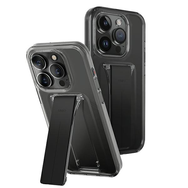Uniq viedtālruņa apvalks Heldro Mount ar statīvu iPhone 15 Pro 6.1" dūmakains