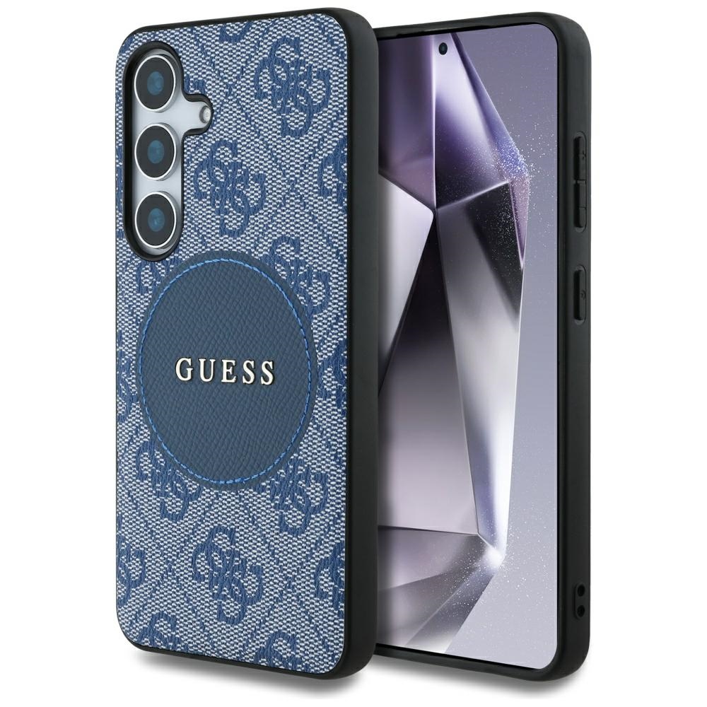 Viedtālruņa apvalks Guess 4G Round Patch Classic Logo MagSafe Samsung Galaxy S25 Plus zils