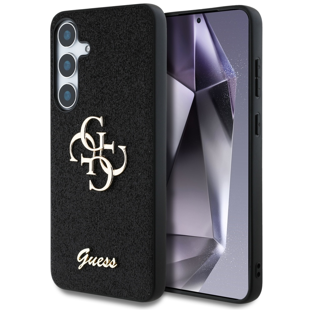 Guess Fixed Glitter Big 4G Metal Logo viedtālruņa apvalks Samsung Galaxy S25 melns