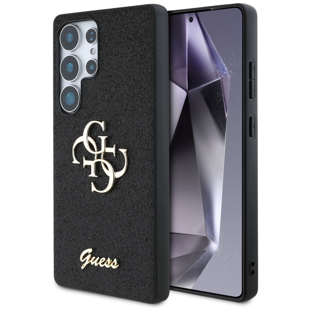 Guess mirdzošs liels 4G metāla logotipa viedtālruņa apvalks Samsung Galaxy S25 Ultra melns