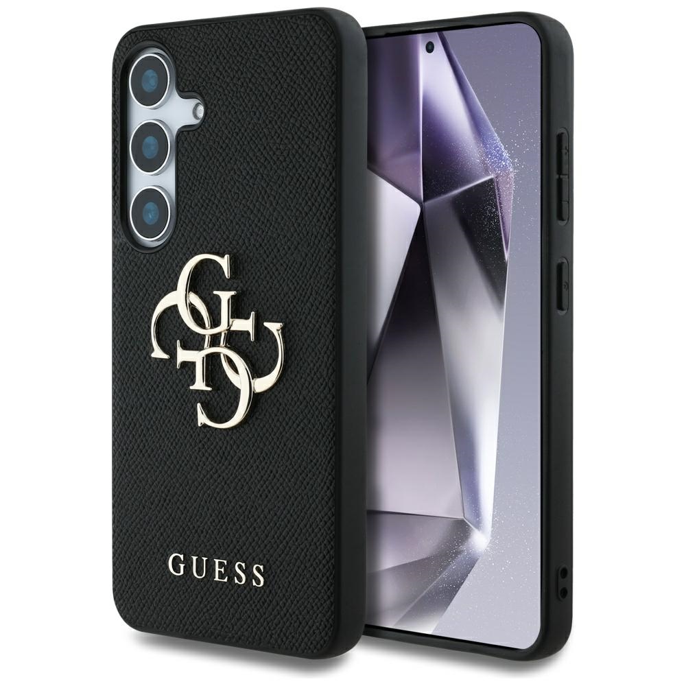 Guess Grained Big 4G Logo Small Classic Logo viedtālruņa apvalks Samsung Galaxy S25 Plus melns